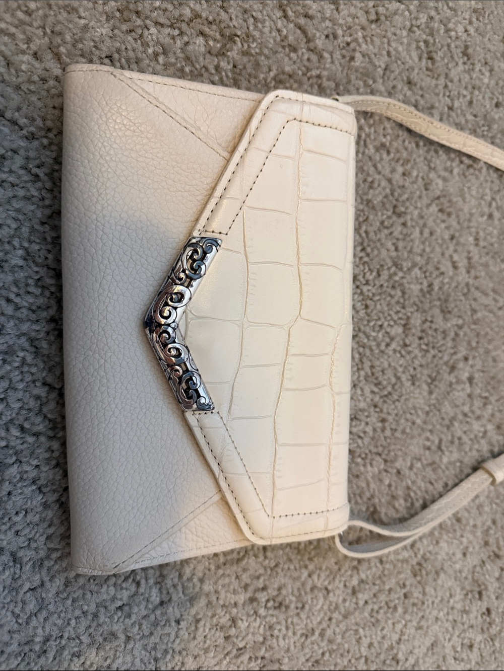Brighton Cream Croc-Embossed Wristlet with Scroll Silver Accent